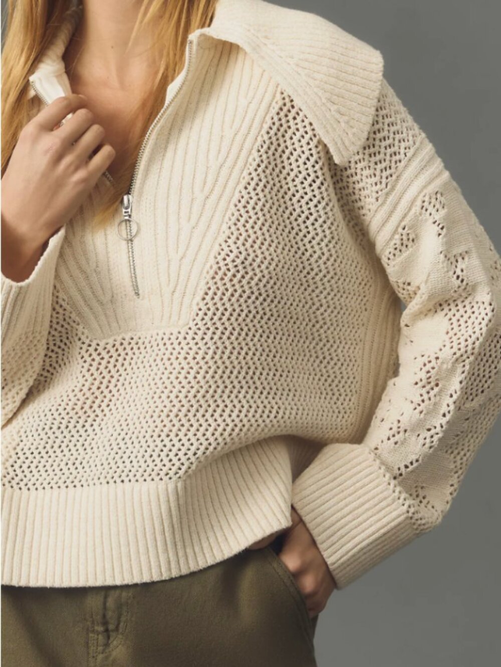 ANTHROPOLOGIE Daily Practice Half-Zip Oversized Pullover Sweater Size Small